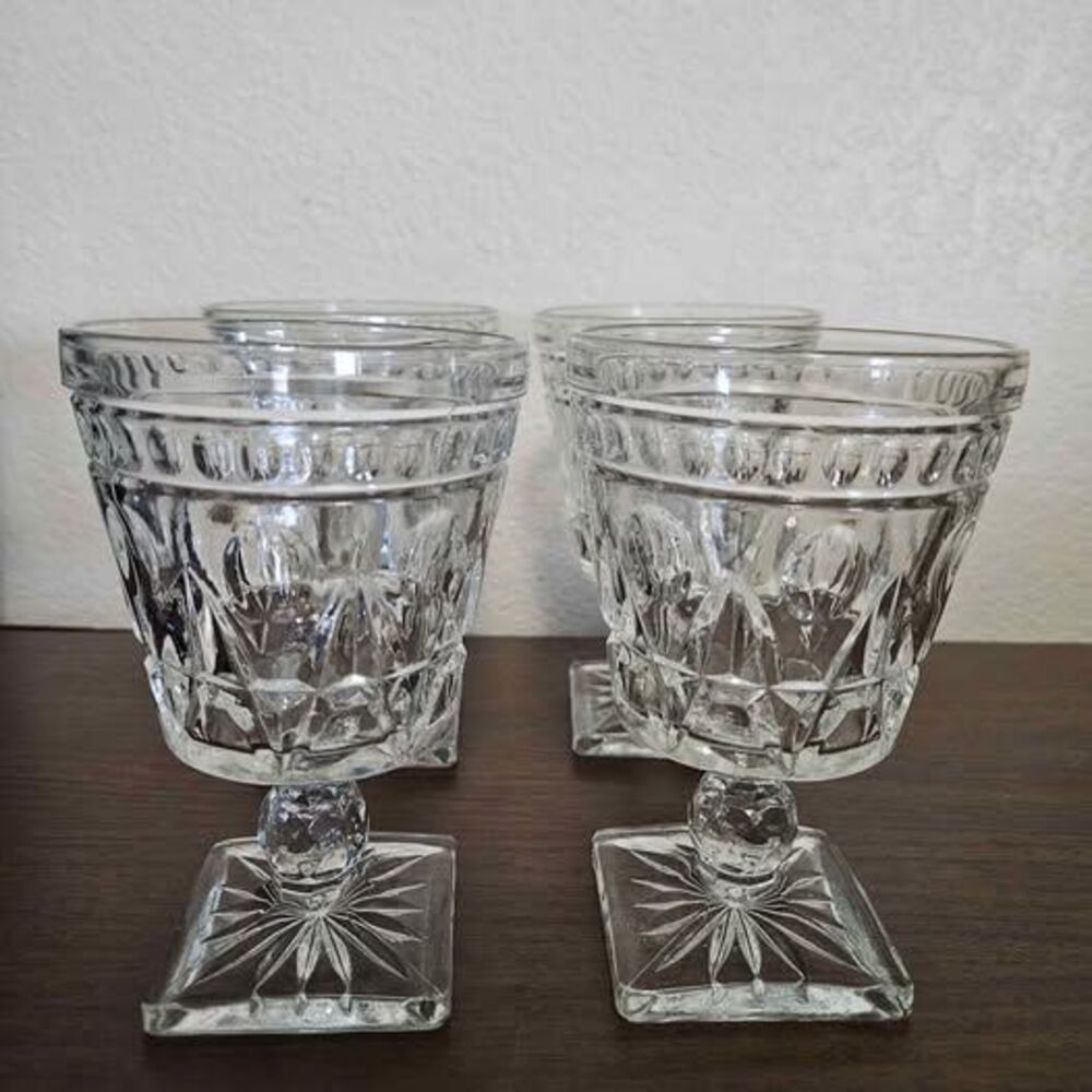 Vintage Indiana Glass Colony Park Lane Goblets Set of 4 Clear Pressed Glass
